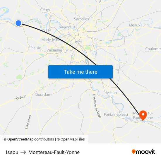 Issou to Montereau-Fault-Yonne map
