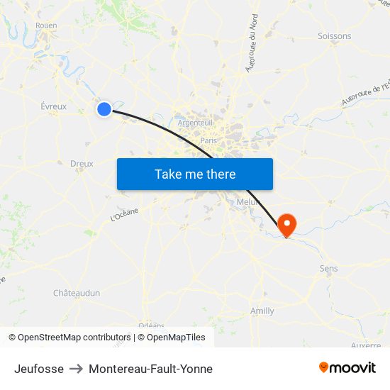 Jeufosse to Montereau-Fault-Yonne map