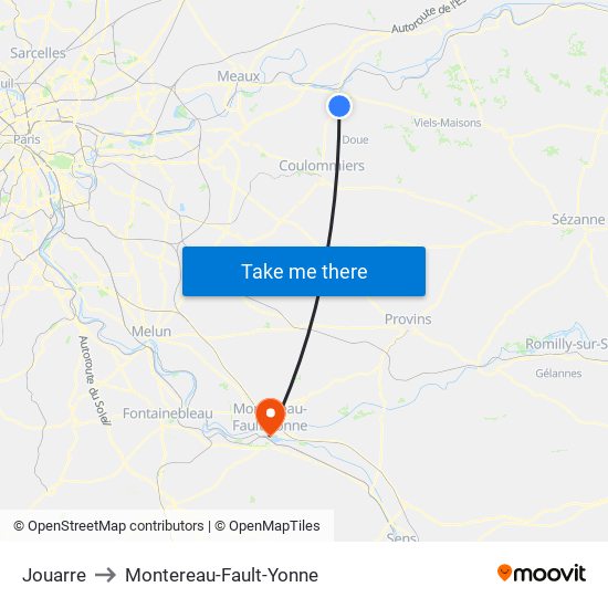 Jouarre to Montereau-Fault-Yonne map
