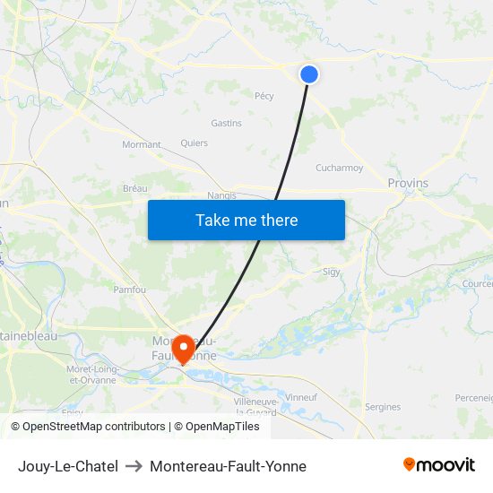 Jouy-Le-Chatel to Montereau-Fault-Yonne map