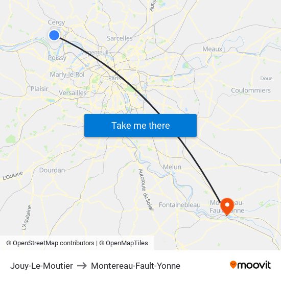 Jouy-Le-Moutier to Montereau-Fault-Yonne map