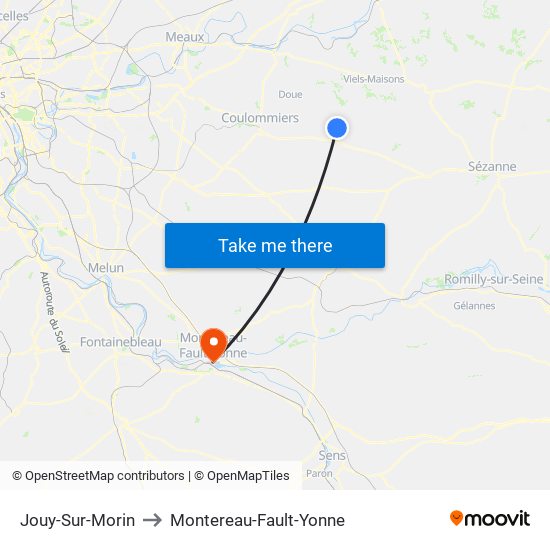 Jouy-Sur-Morin to Montereau-Fault-Yonne map