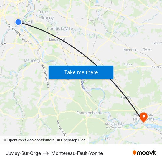 Juvisy-Sur-Orge to Montereau-Fault-Yonne map