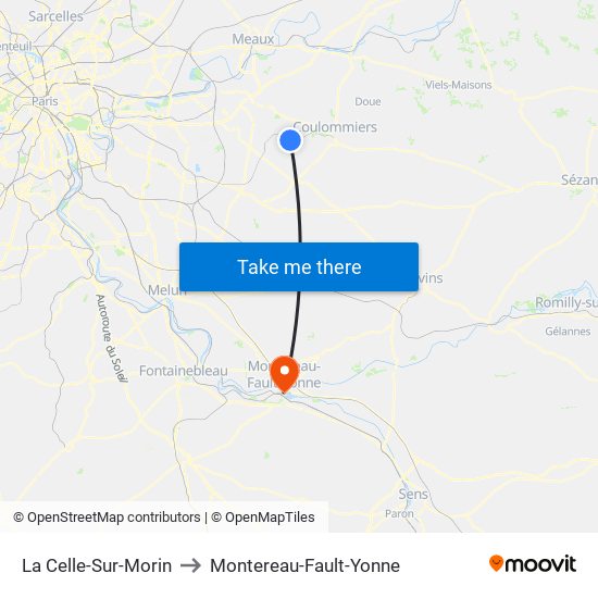 La Celle-Sur-Morin to Montereau-Fault-Yonne map
