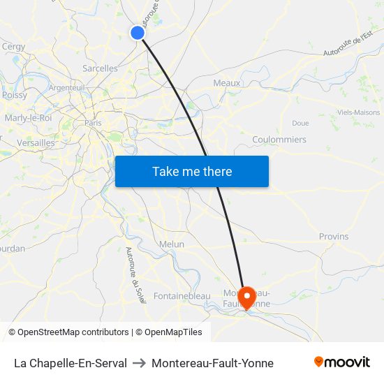 La Chapelle-En-Serval to Montereau-Fault-Yonne map