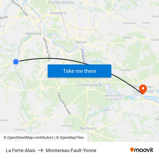 La Ferte-Alais to Montereau-Fault-Yonne map