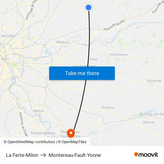 La Ferte-Milon to Montereau-Fault-Yonne map