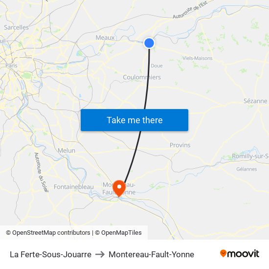 La Ferte-Sous-Jouarre to Montereau-Fault-Yonne map