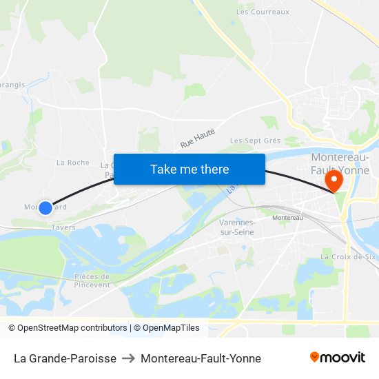 La Grande-Paroisse to Montereau-Fault-Yonne map