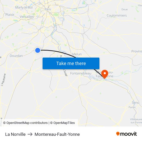La Norville to Montereau-Fault-Yonne map