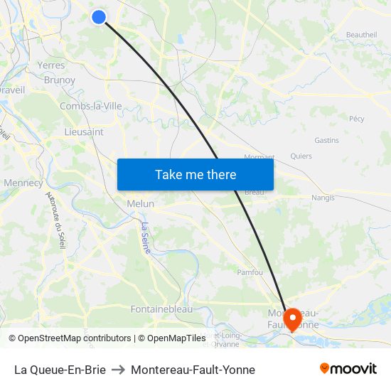 La Queue-En-Brie to Montereau-Fault-Yonne map