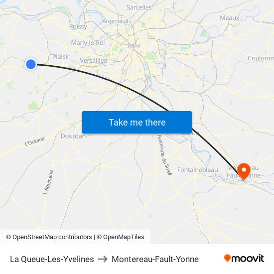 La Queue-Les-Yvelines to Montereau-Fault-Yonne map