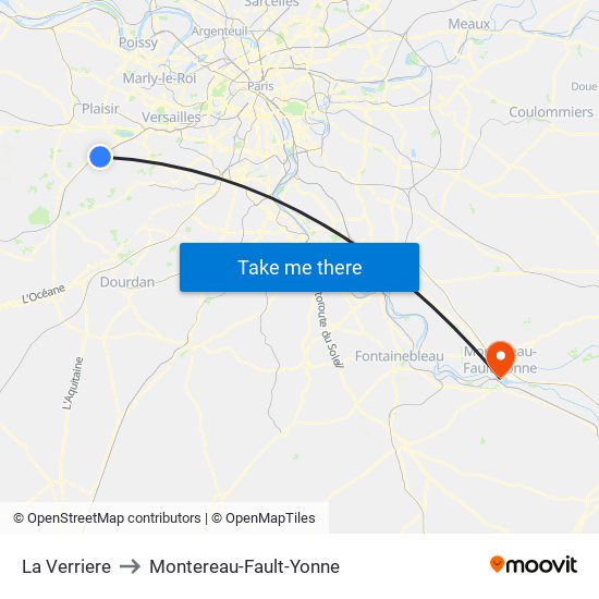 La Verriere to Montereau-Fault-Yonne map