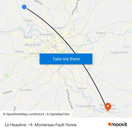 Le Heaulme to Montereau-Fault-Yonne map