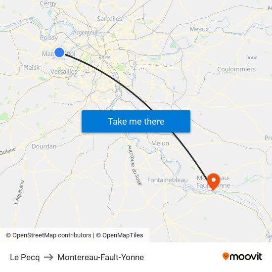 Le Pecq to Montereau-Fault-Yonne map