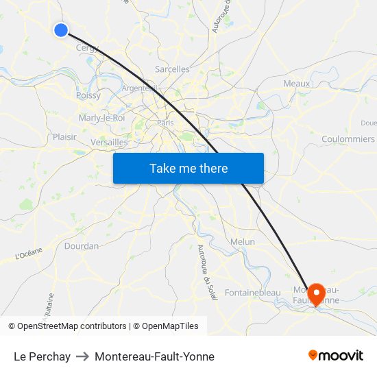 Le Perchay to Montereau-Fault-Yonne map