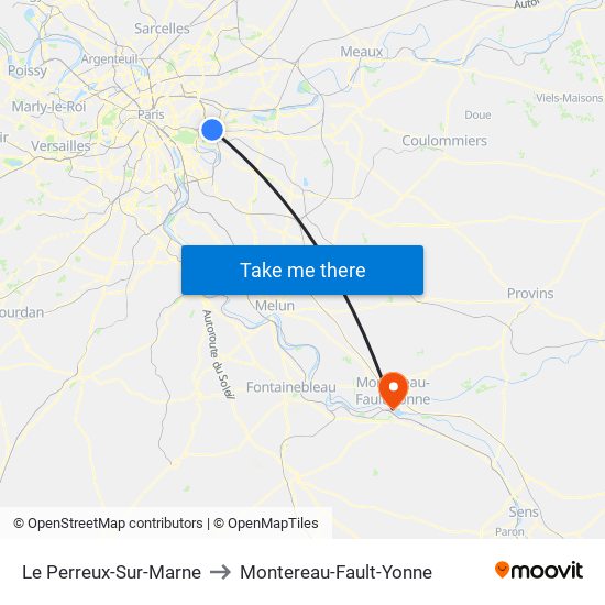 Le Perreux-Sur-Marne to Montereau-Fault-Yonne map