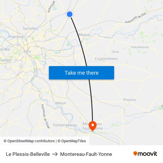 Le Plessis-Belleville to Montereau-Fault-Yonne map