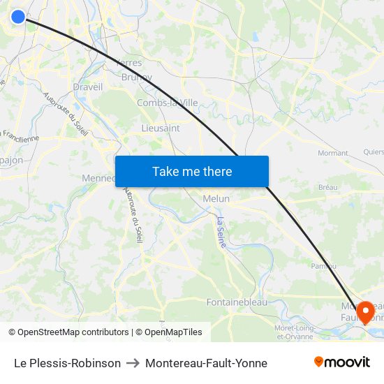 Le Plessis-Robinson to Montereau-Fault-Yonne map