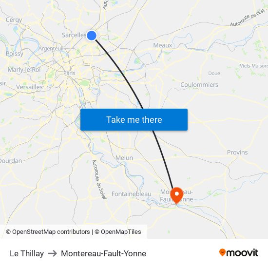 Le Thillay to Montereau-Fault-Yonne map