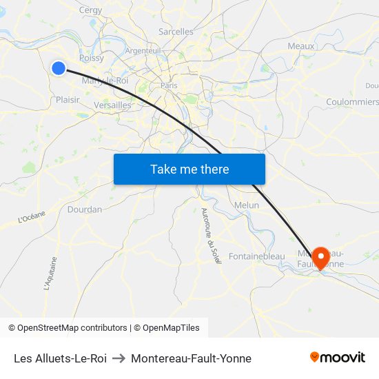 Les Alluets-Le-Roi to Montereau-Fault-Yonne map