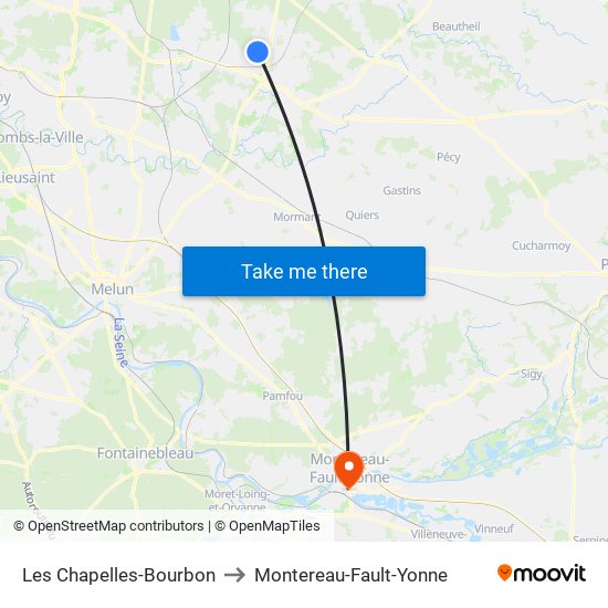 Les Chapelles-Bourbon to Montereau-Fault-Yonne map