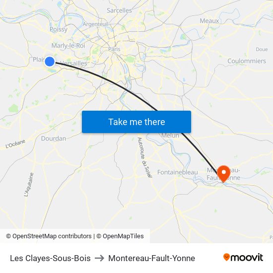 Les Clayes-Sous-Bois to Montereau-Fault-Yonne map