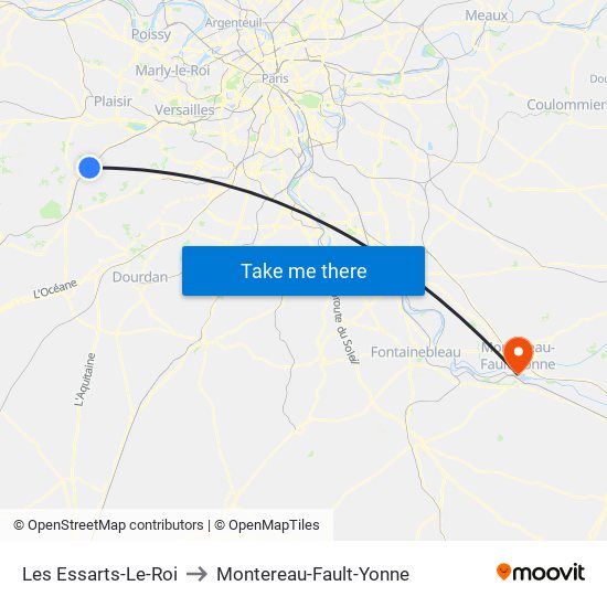 Les Essarts-Le-Roi to Montereau-Fault-Yonne map