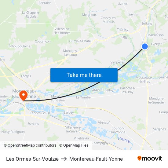Les Ormes-Sur-Voulzie to Montereau-Fault-Yonne map