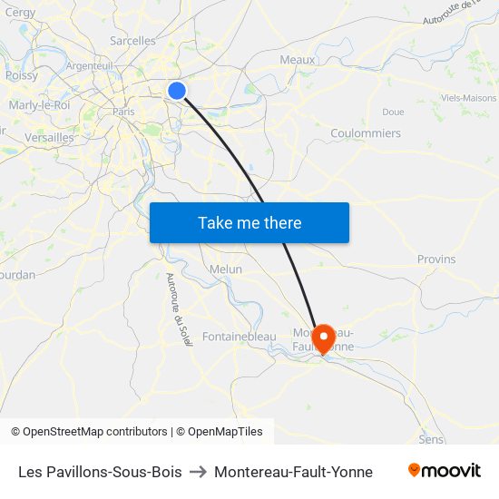 Les Pavillons-Sous-Bois to Montereau-Fault-Yonne map