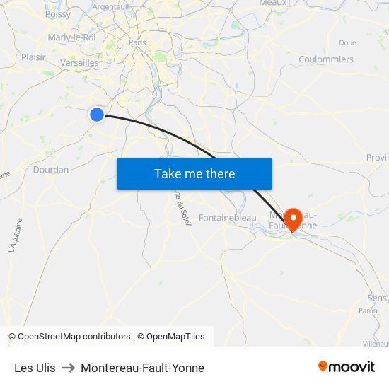 Les Ulis to Montereau-Fault-Yonne map