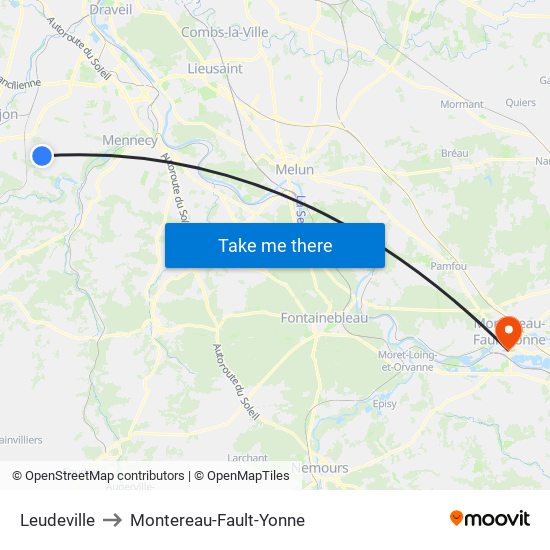 Leudeville to Montereau-Fault-Yonne map