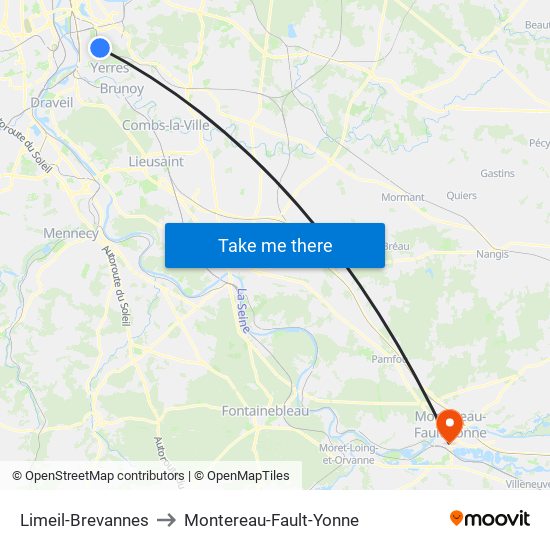 Limeil-Brevannes to Montereau-Fault-Yonne map