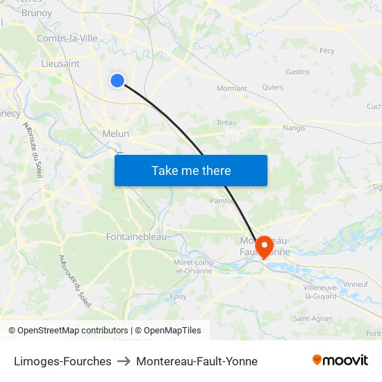 Limoges-Fourches to Montereau-Fault-Yonne map