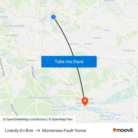 Liverdy-En-Brie to Montereau-Fault-Yonne map