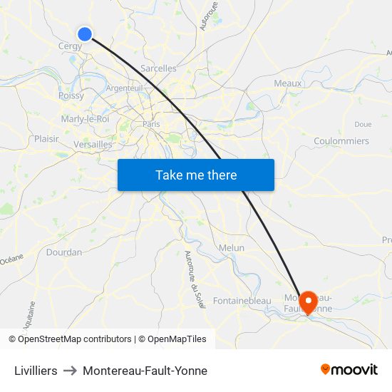 Livilliers to Montereau-Fault-Yonne map