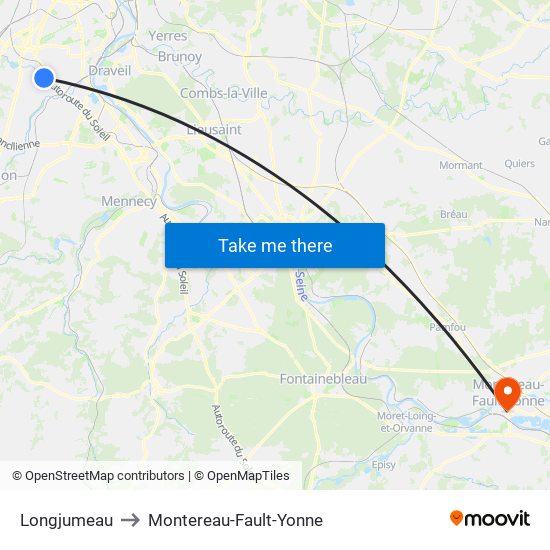 Longjumeau to Montereau-Fault-Yonne map