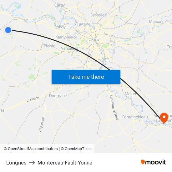 Longnes to Montereau-Fault-Yonne map