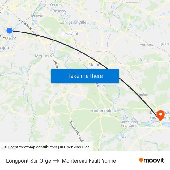 Longpont-Sur-Orge to Montereau-Fault-Yonne map