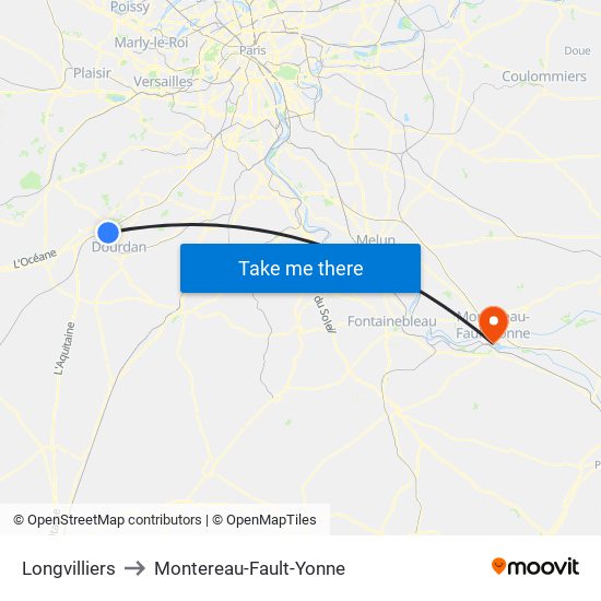 Longvilliers to Montereau-Fault-Yonne map