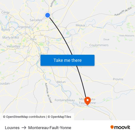 Louvres to Montereau-Fault-Yonne map