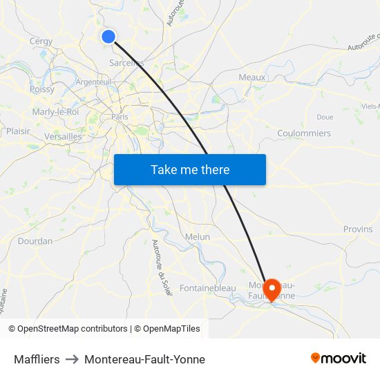 Maffliers to Montereau-Fault-Yonne map