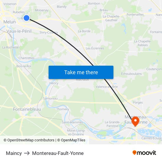 Maincy to Montereau-Fault-Yonne map