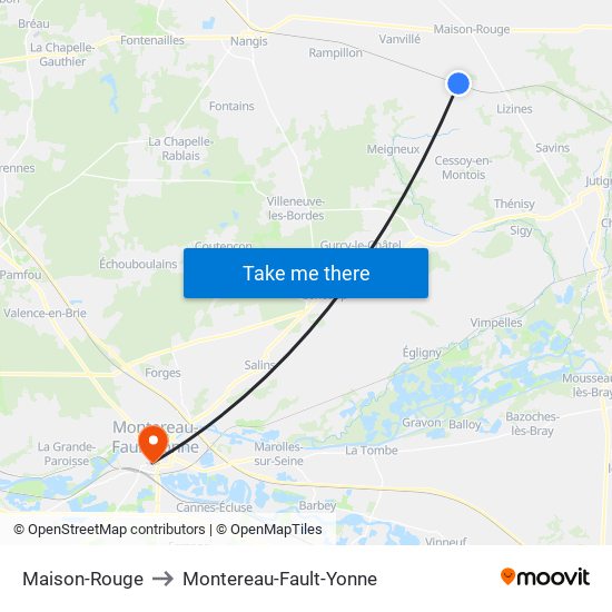 Maison-Rouge to Montereau-Fault-Yonne map