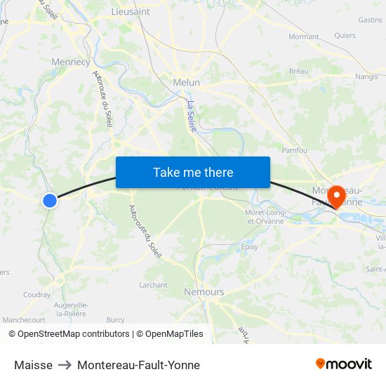 Maisse to Montereau-Fault-Yonne map