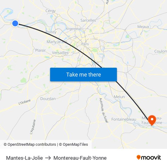 Mantes-La-Jolie to Montereau-Fault-Yonne map