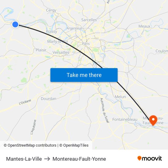 Mantes-La-Ville to Montereau-Fault-Yonne map