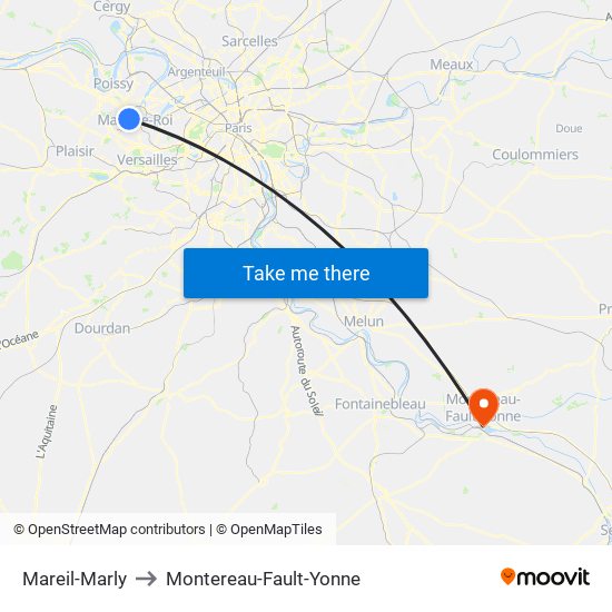 Mareil-Marly to Montereau-Fault-Yonne map