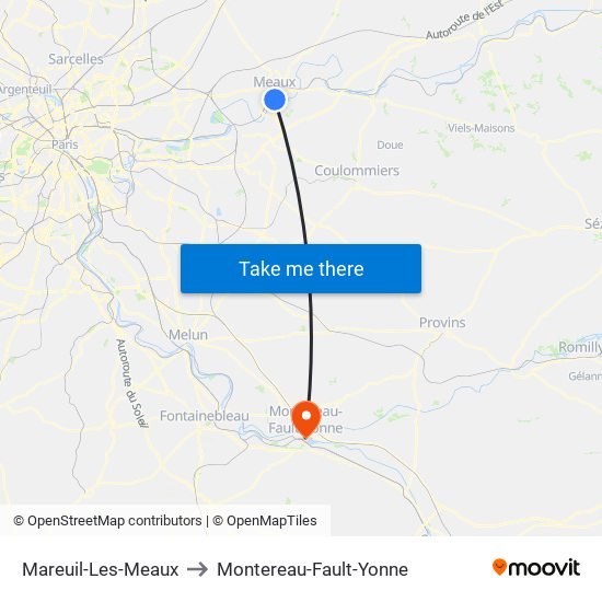 Mareuil-Les-Meaux to Montereau-Fault-Yonne map