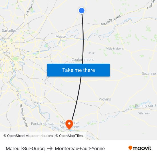 Mareuil-Sur-Ourcq to Montereau-Fault-Yonne map